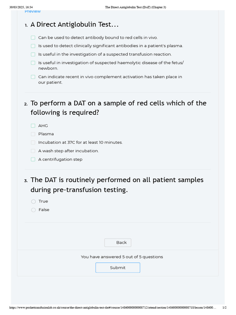 The Direct Antiglobulin Test (DAT) (Chapter 3) | PDF | Serology ...