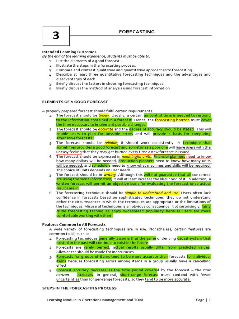 Forecasting Techniques in Operations Management | PDF | Forecasting ...