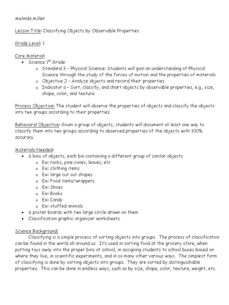 Classifying Objects in 1st Grade Science | PDF | Shape | Statistical ...
