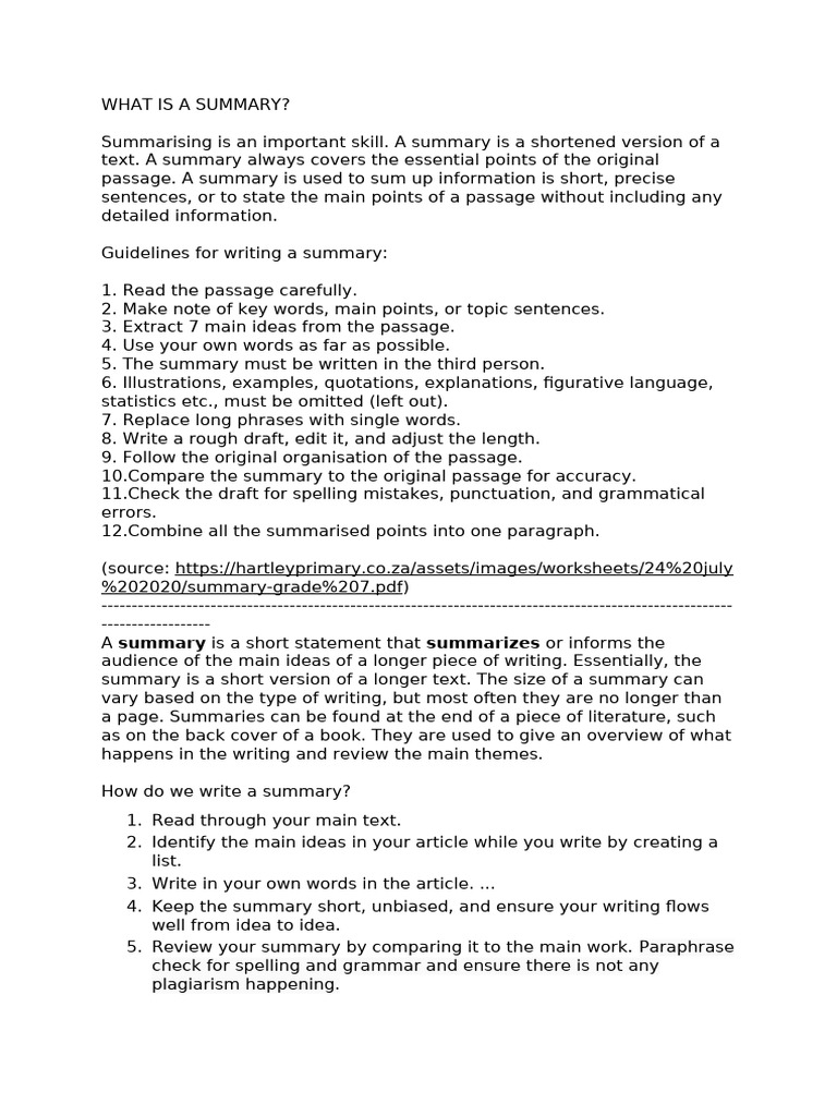 WHAT IS A SUMMARY For The Classes To Understand | PDF | Grammar ...