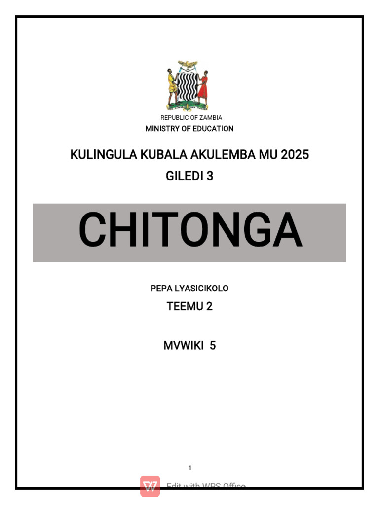 Giledi 3 Mvwiki 5teemu 2 Pepa Lyasicikolo (Chitonga) | PDF
