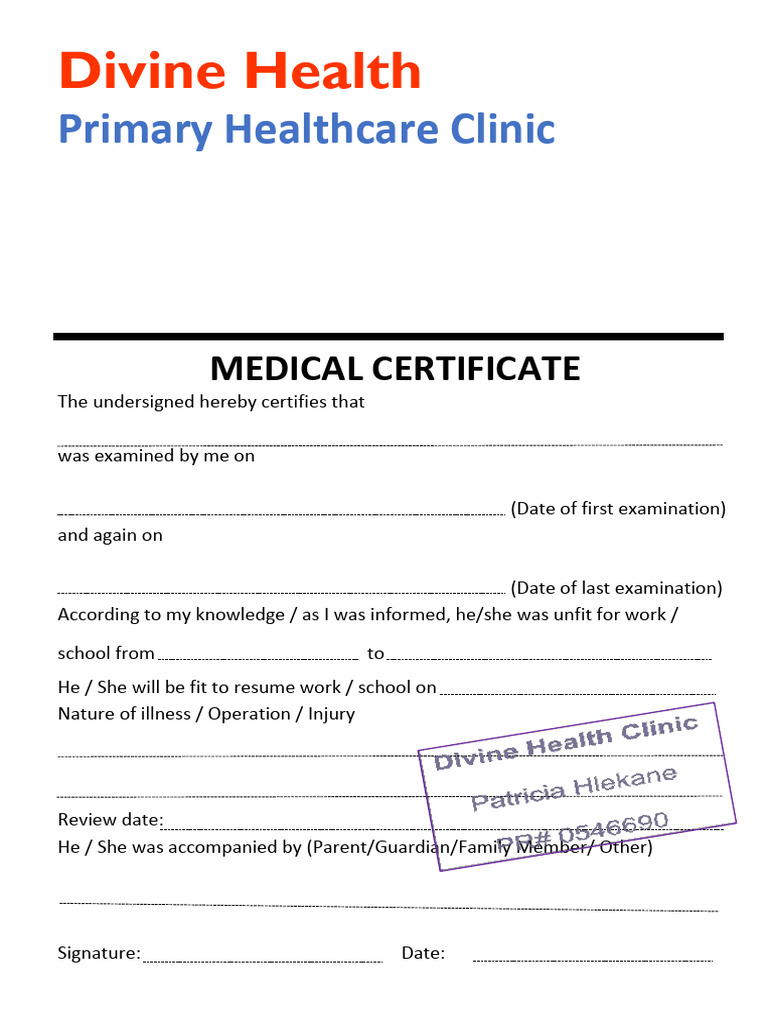 Medical Certificate Template South Africa | PDF