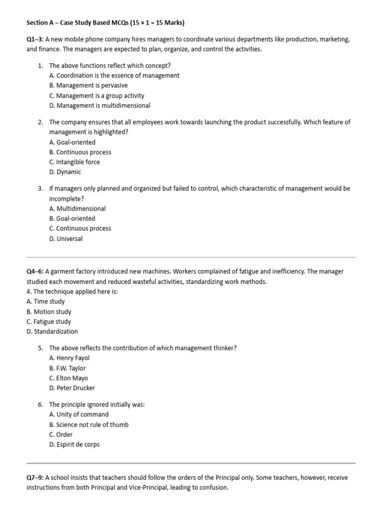 Management Case Study MCQs and Analysis | PDF | Economies | Business