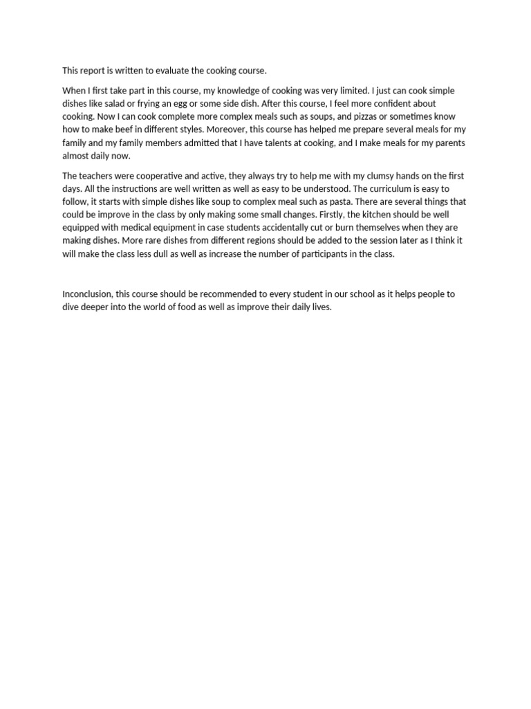 Cooking Course Evaluation and Insights | PDF