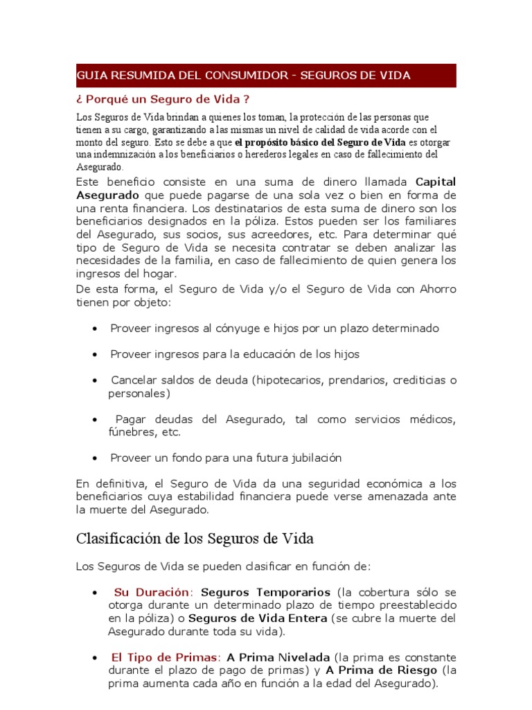 Guia Resumida Del or | PDF | Póliza de seguros | Seguro de vida