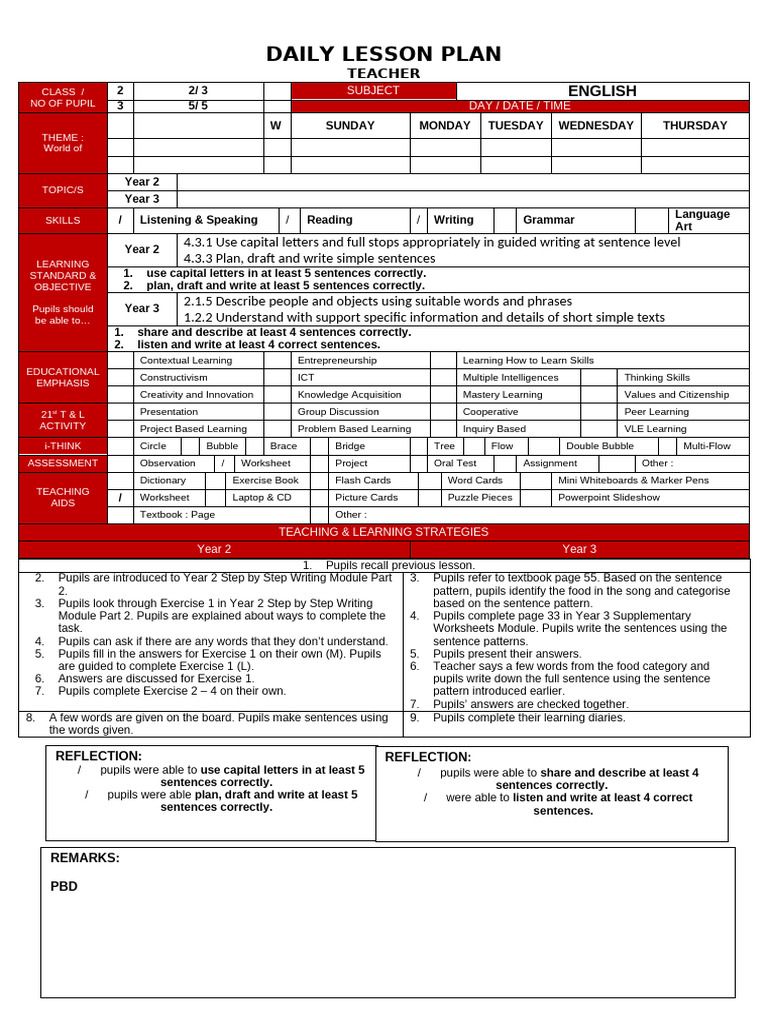 Year 2 & 3 English Lesson Plans | PDF | Lesson Plan | Learning