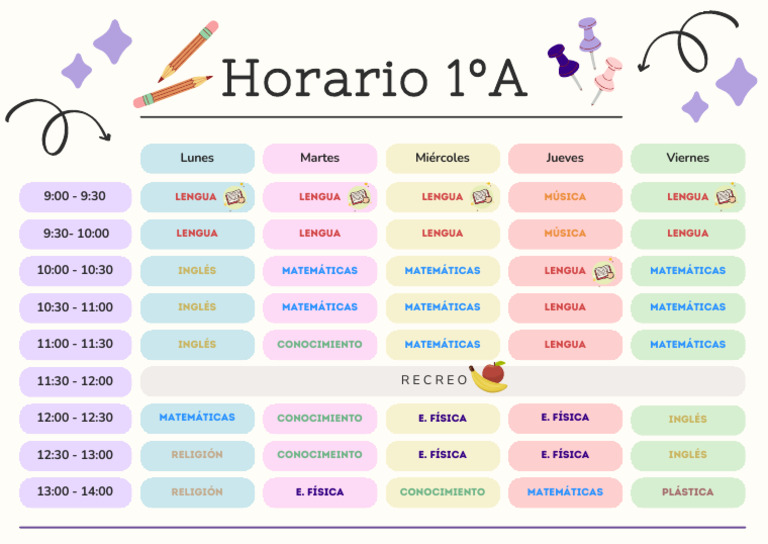 Horario Clases 1ºA Primaria | PDF