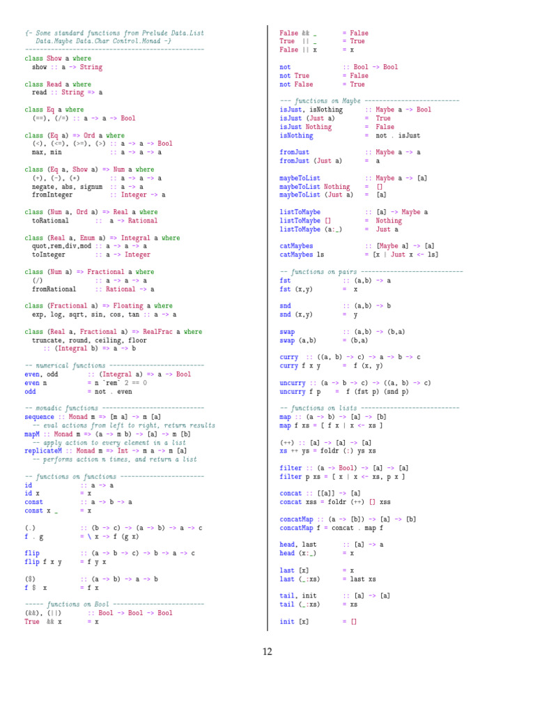 Standard Functions in Haskell Prelude | PDF | Theoretical Computer ...