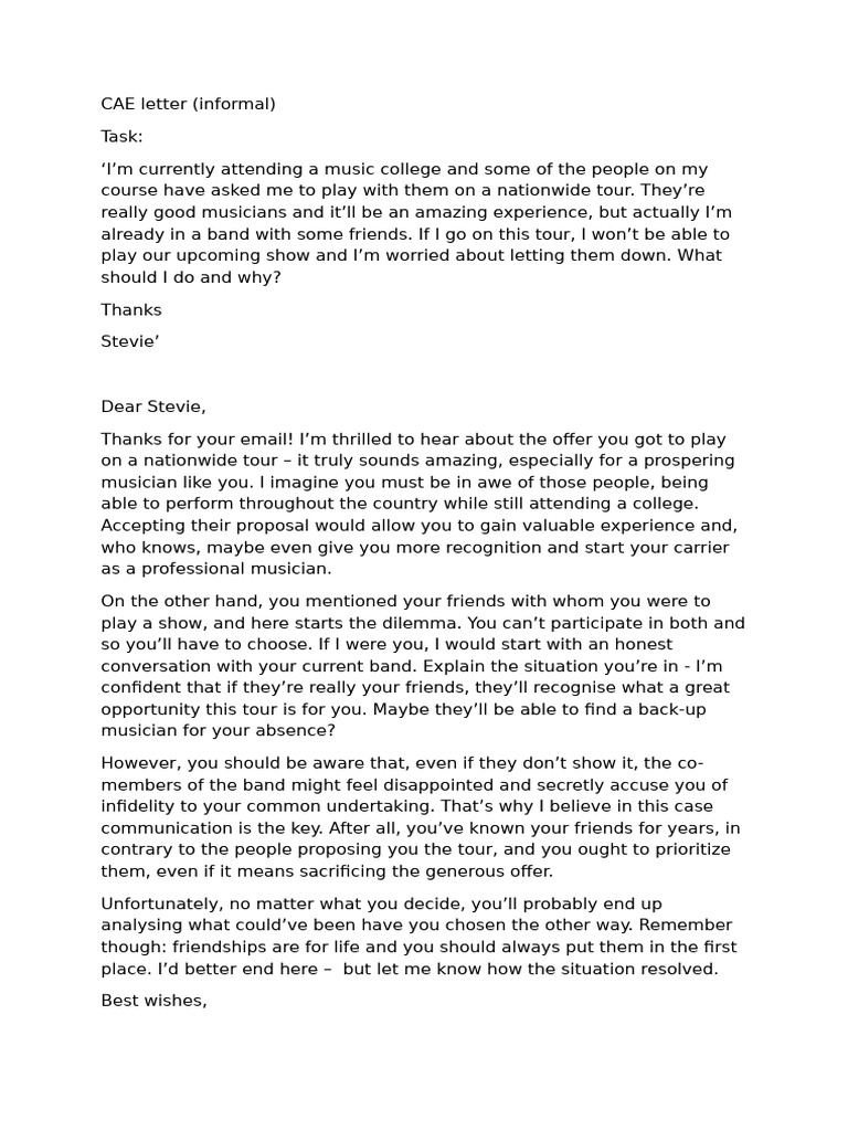 CAE Informal Letter | PDF