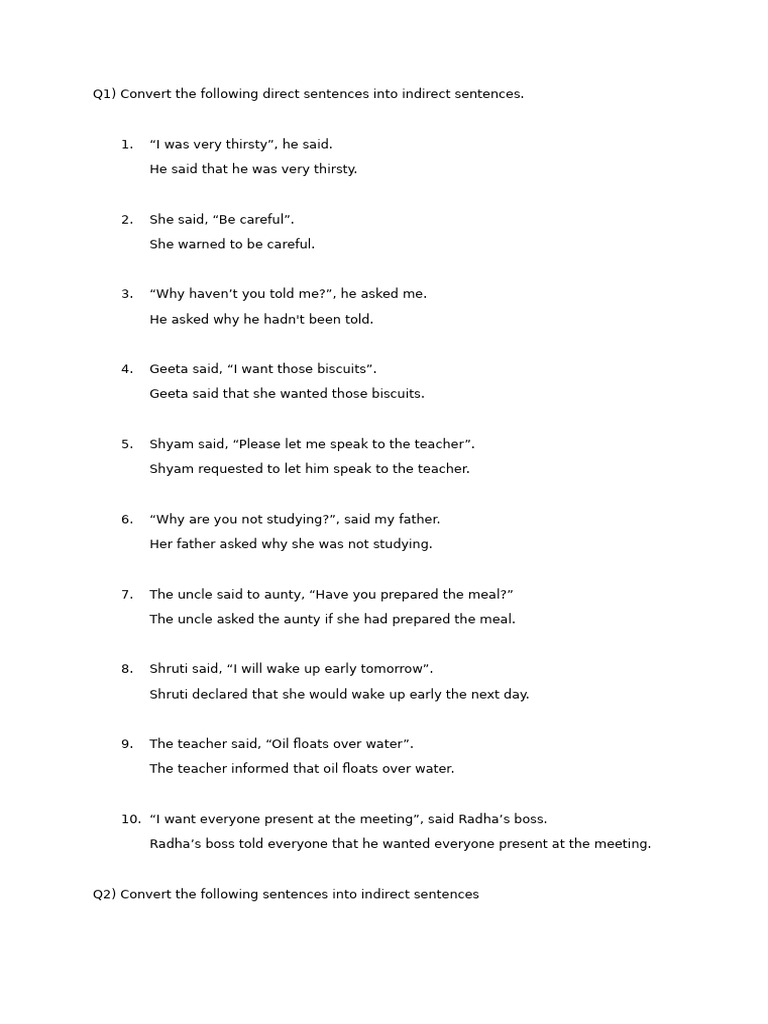 Direct and Indirect Speech Conversion Guide | PDF | Chess Openings ...