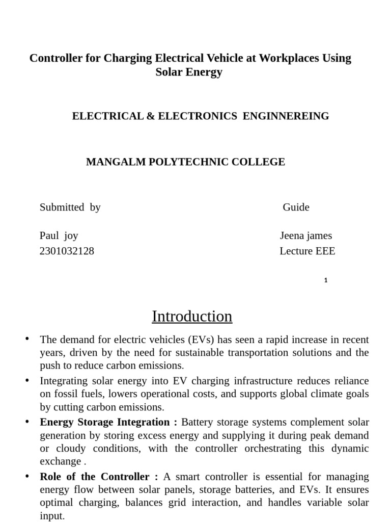 Solar EV Charging Controller Design | PDF | Electric Vehicle | Energy ...