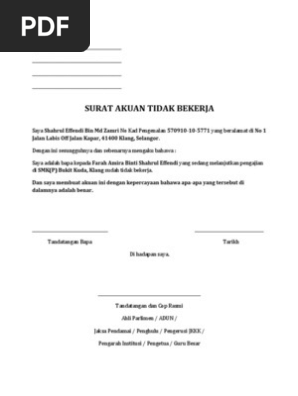 Surat Akuan Tidak Bekerja Contoh Surat Perjanjian No.