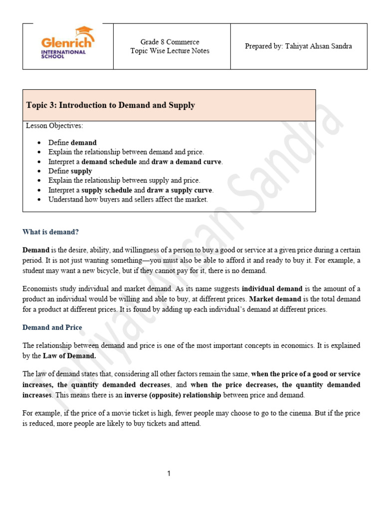 Topic 3 Introduction To Demand and Supply Final | PDF | Supply ...