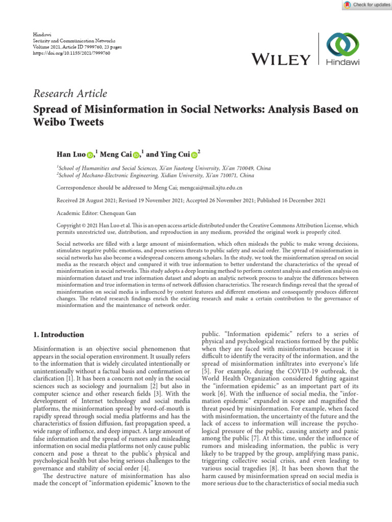 Misinformation Spread on Social Media | PDF | Social Network | Social Media