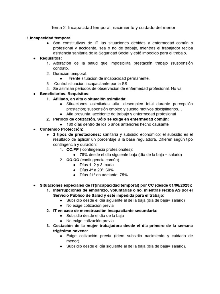 Incapacidad Temporal y Cuidado del Menor | PDF | Amamantamiento | Adopción