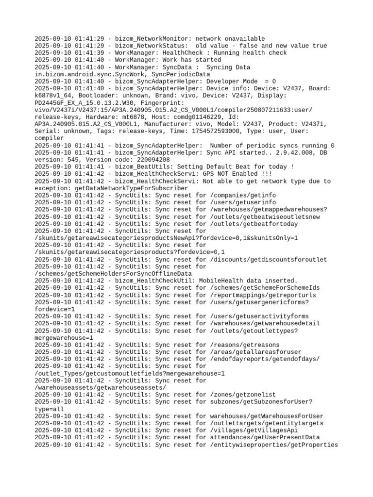 Bizom Network and Sync Log Analysis | PDF