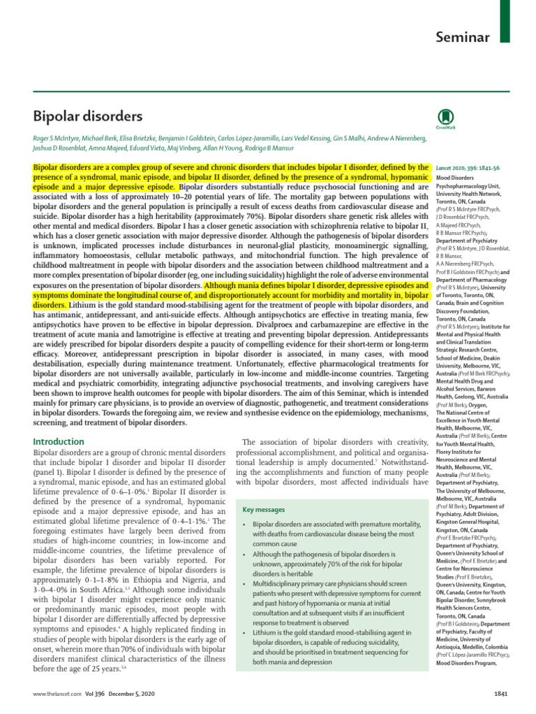Overview of Bipolar Disorders Management | PDF | Bipolar Disorder ...