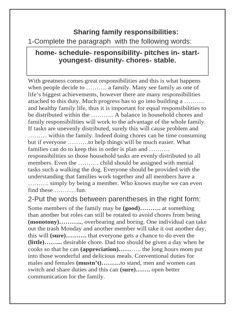 Sharing Family Responsibilities Module 1 | PDF