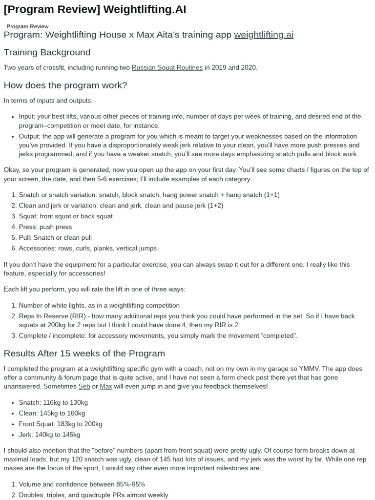 Weightlifting.AI Program Review | PDF | Machine Learning | Weight Training
