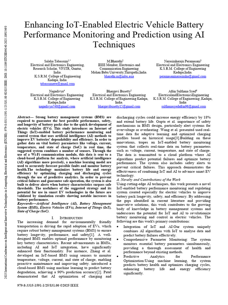 IoT and AI for EV Battery Monitoring | PDF | Internet Of Things ...