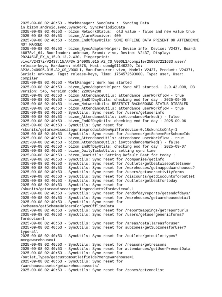 Bizom Data Sync and Attendance Log | PDF