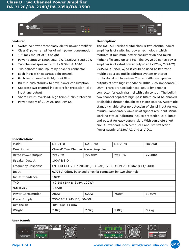 Class-D Two Channel Power Amplifier | PDF | Amplifier | Loudspeaker