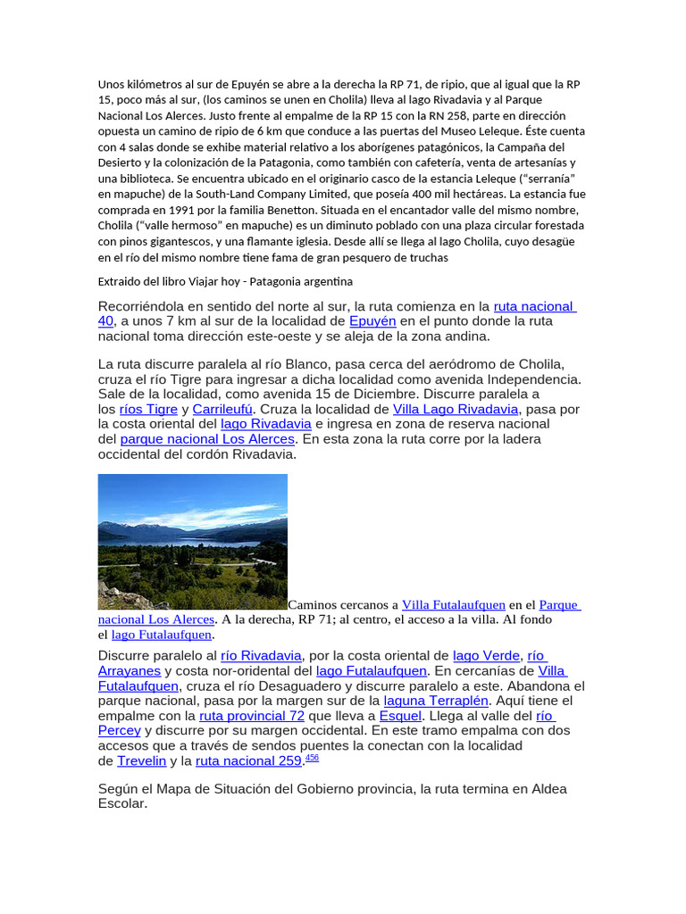 Ruta RP 71: Conexión a Esquel | PDF