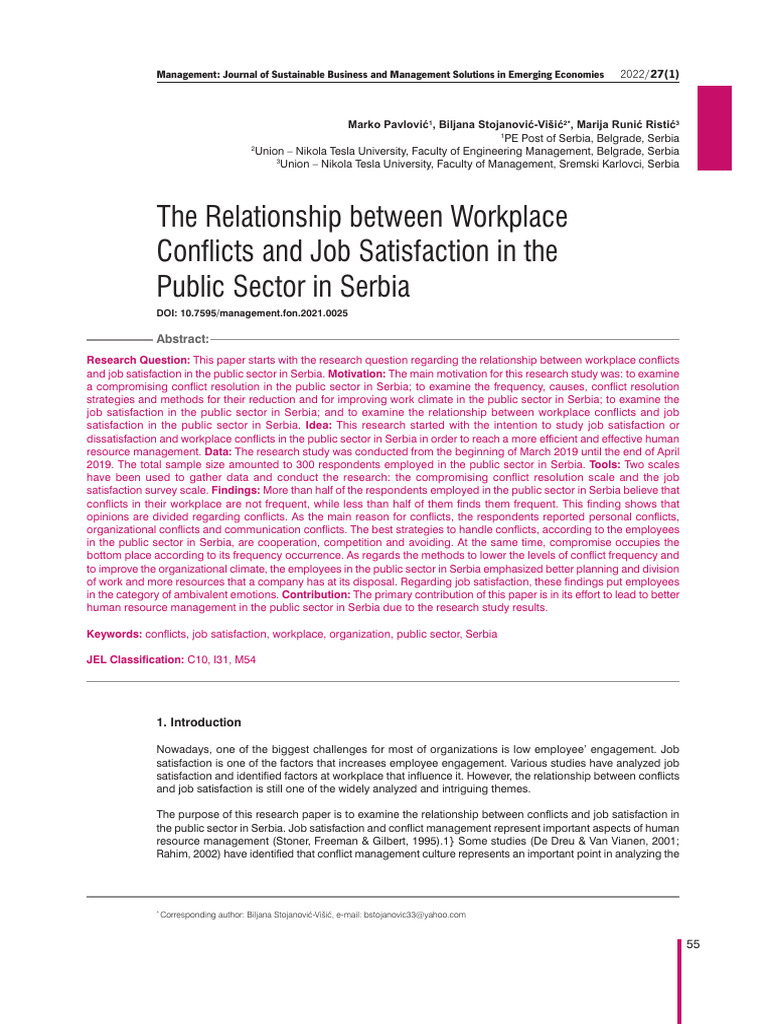 The Relationship Between Workplace Conflicts and J | PDF | Job ...