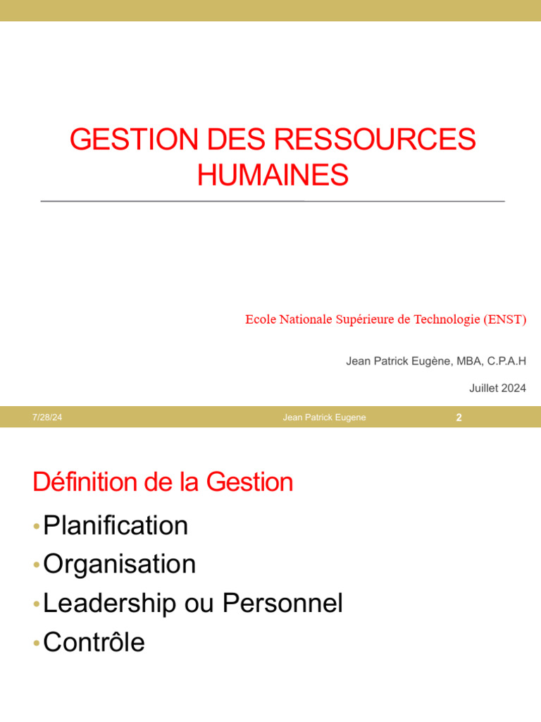 Gestion des Ressources Humaines 2024 | PDF | Gestion des ressources ...