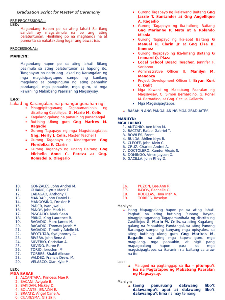 Edited Graduation Script For Master of Ceremony | PDF