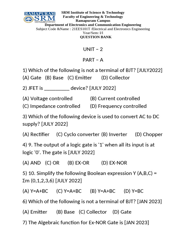 Electrical Engineering Question Bank | PDF | Field Effect Transistor ...