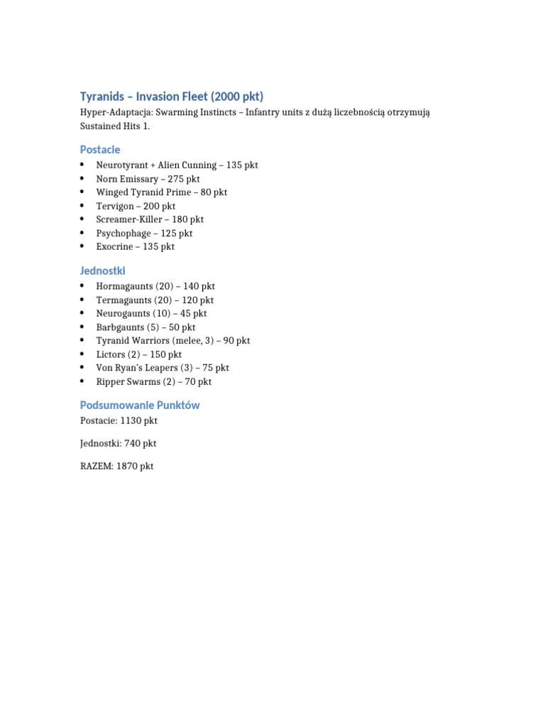 Tyranids InvasionFleet 2000pts | PDF