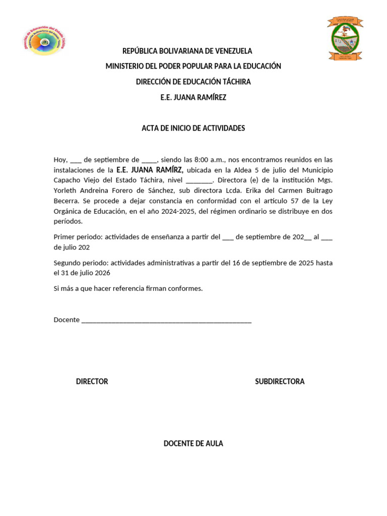 Acta de Inicio de Actividades 2024-2025 | PDF