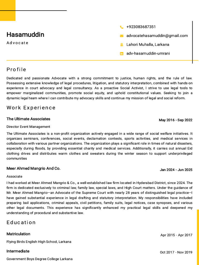 Advocate Hasamuddin's Legal Profile | PDF | Justice | Crime & Violence