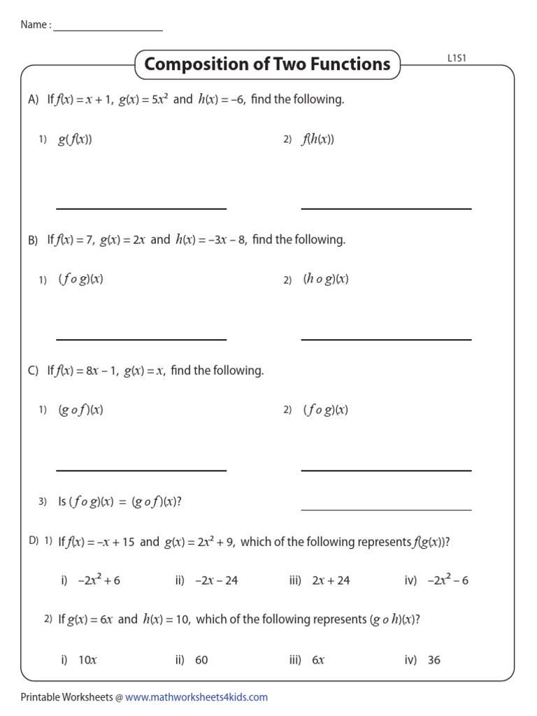 Function Composition Worksheets | PDF