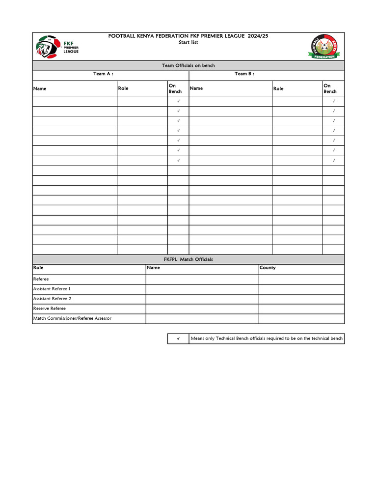 FKF Premier League 2024/25 Bench Roles | PDF