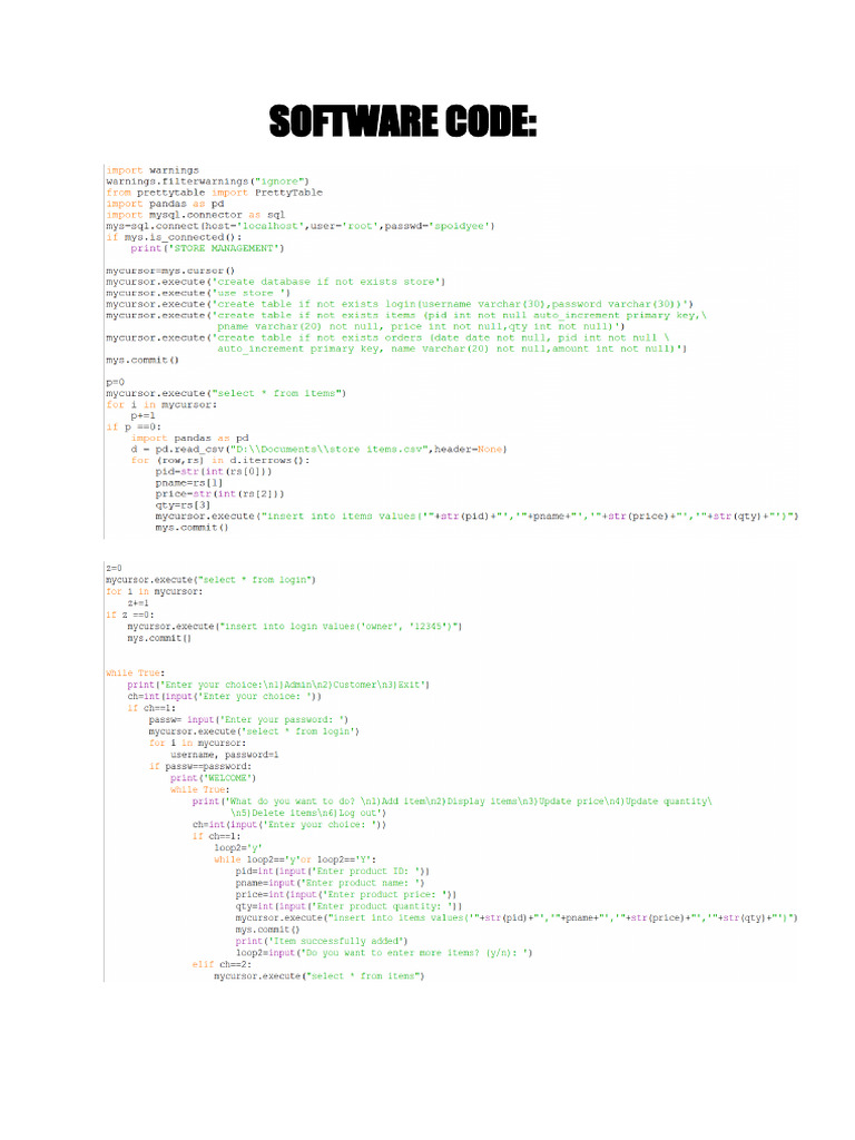 Software Code for Cart Management | PDF