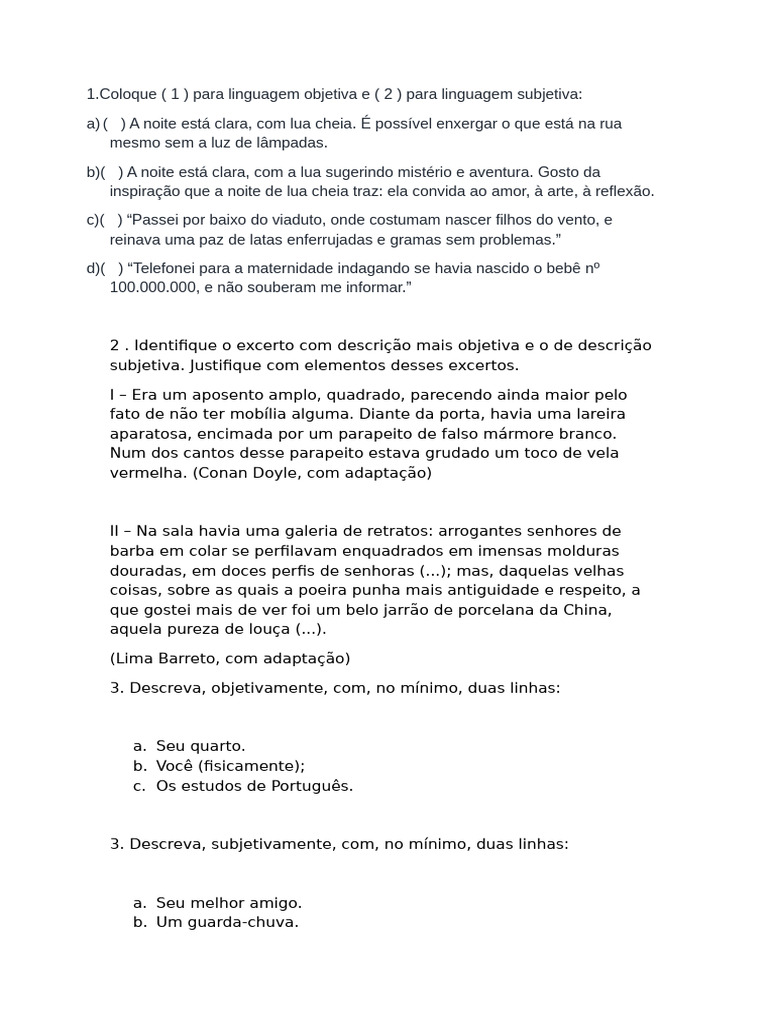 Linguagem Objetiva vs. Subjetiva | PDF