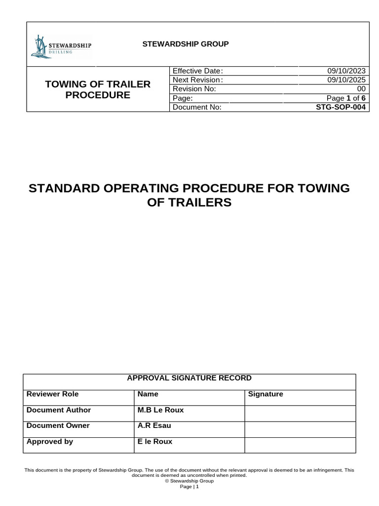 Trailer Towing Standard Operating Procedure | PDF | Trailer (Vehicle ...