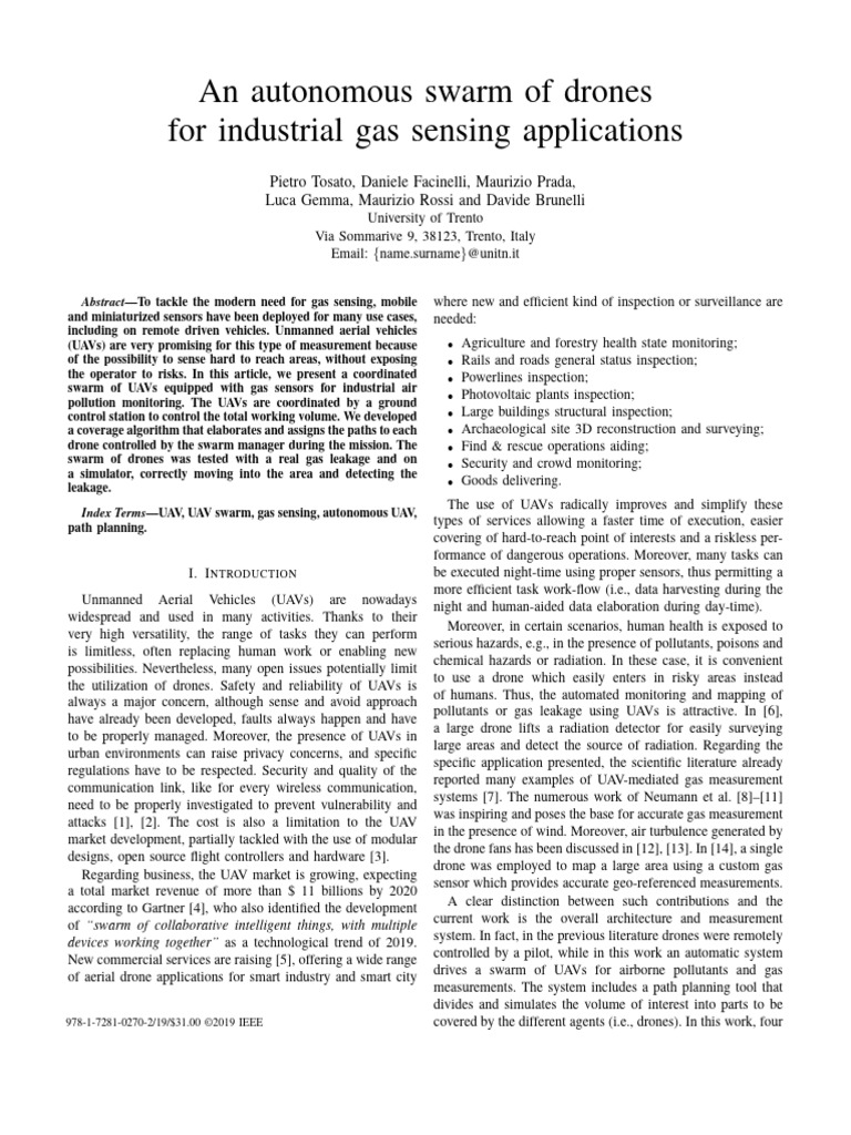 Autonomous Drone Swarm for Gas Sensing | PDF | Unmanned Aerial Vehicle ...