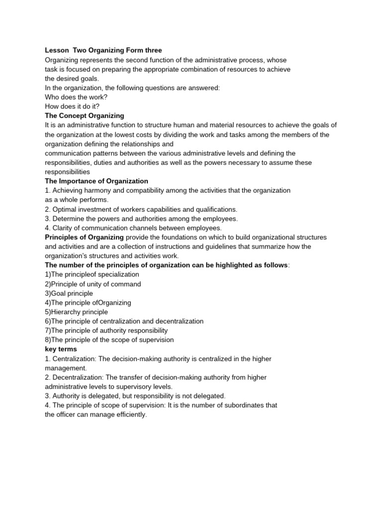 Lesson Two Organizing Form Three | PDF