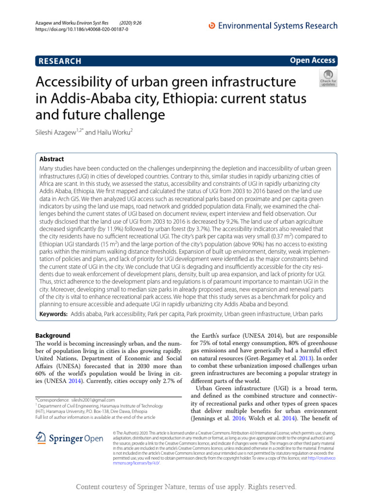 Accessibility of Urban Green Infrastructure in Add | PDF | Geographic ...