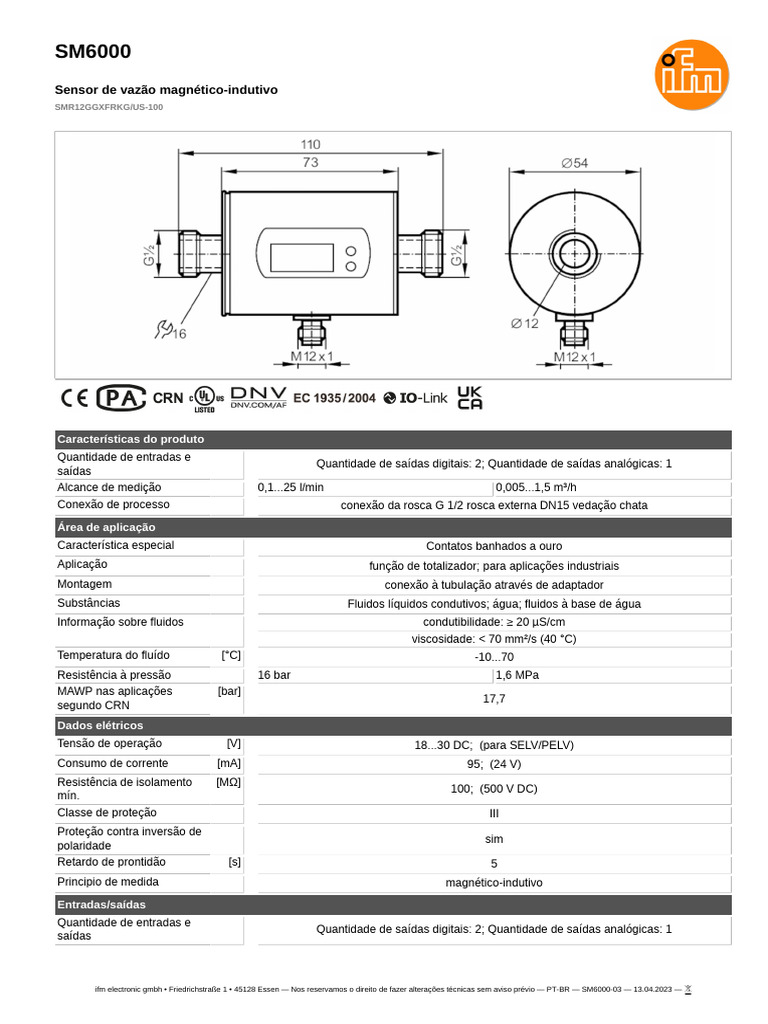 Sensor de Vazão Magnético-Indutivo SM6000 | PDF