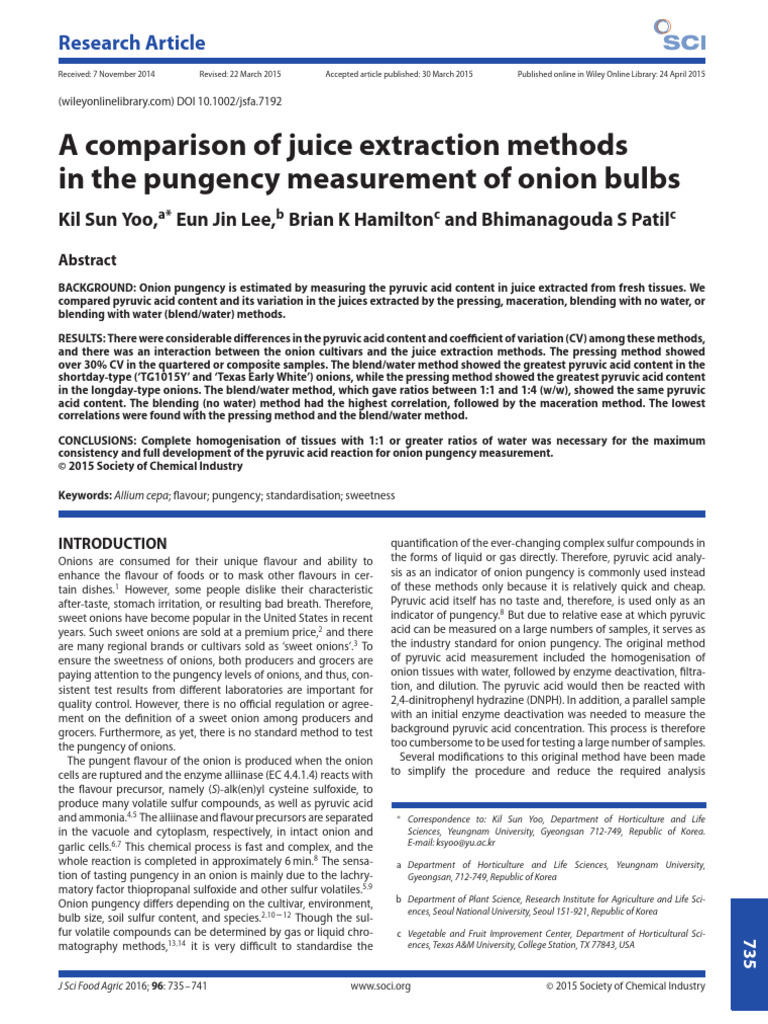 Onion Pungency: Juice Extraction Methods | PDF | Coefficient Of ...