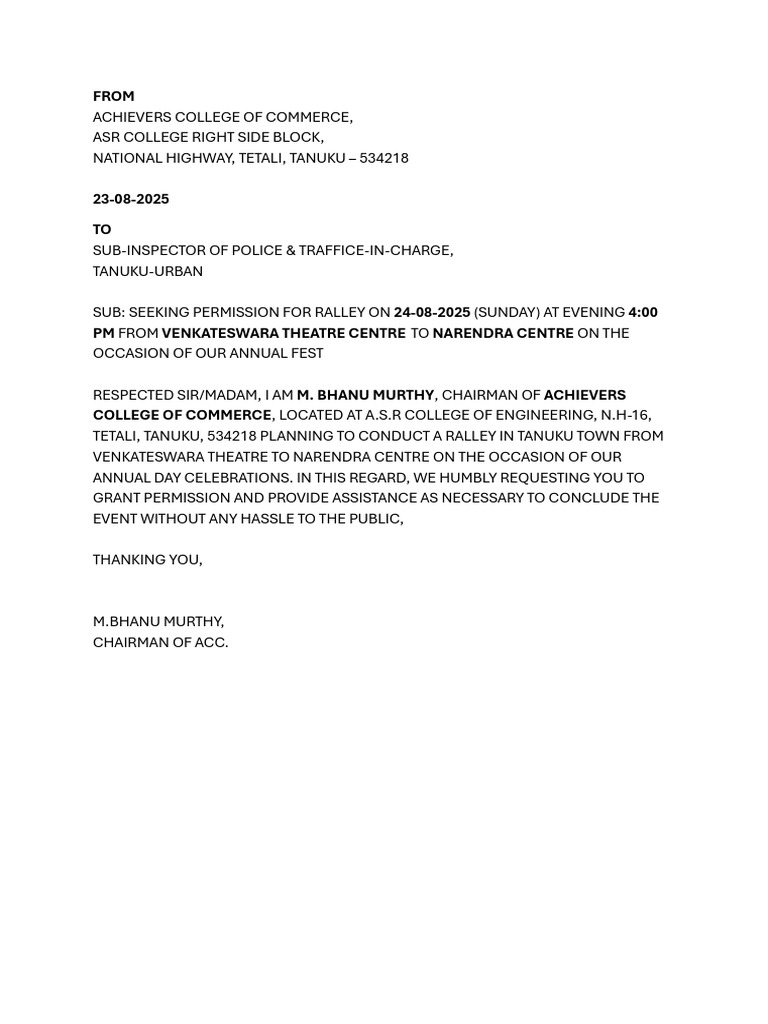 Permission Request for Annual Rally | PDF