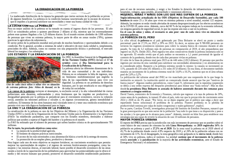 Erradicación de la Pobreza Global y en Perú | PDF | Pobreza | Pobreza e ...