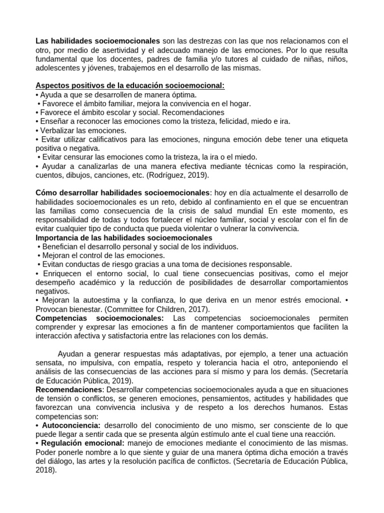 Desarrollo de Habilidades Socioemocionales | PDF | Las emociones ...