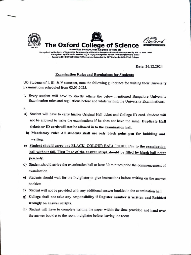 BU Examination Rules For Students | PDF