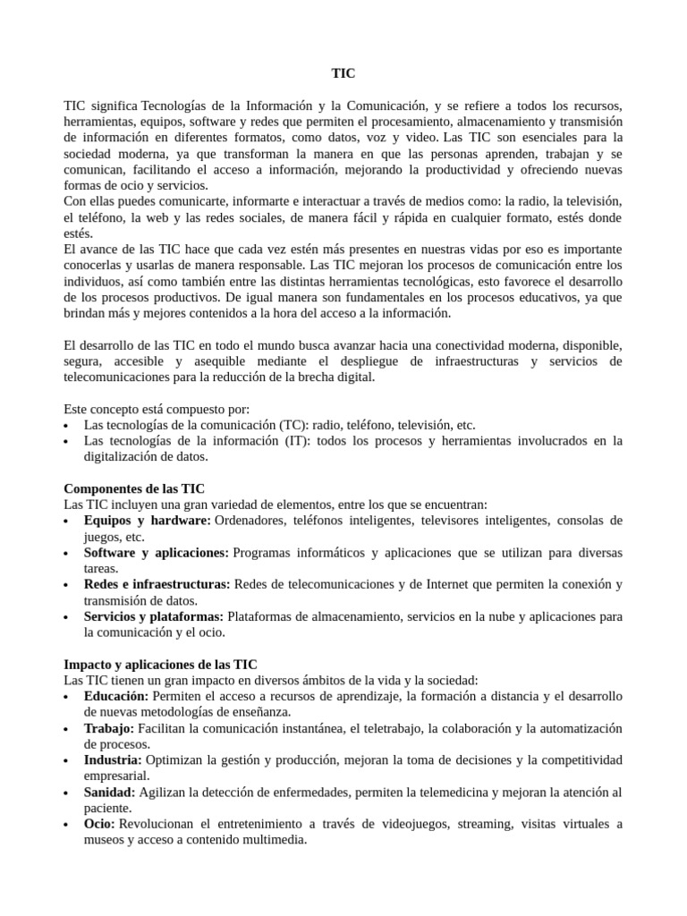 Introducción a las TIC y su Impacto | PDF | Tecnología de información y ...