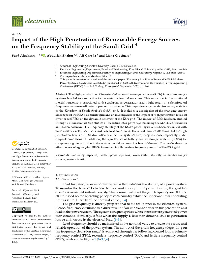 Renewable Energy Impact on Saudi Grid Stability | PDF | Electrical Grid ...